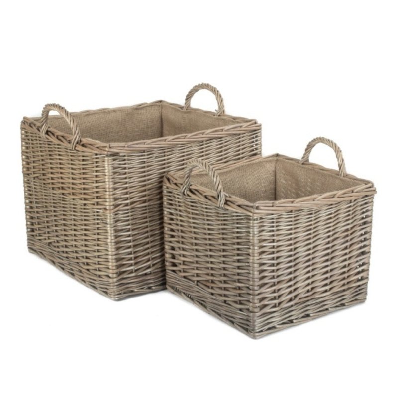 Antique Wash Square Hessian Lined Log Basket - Log Baskets - British D'sire
