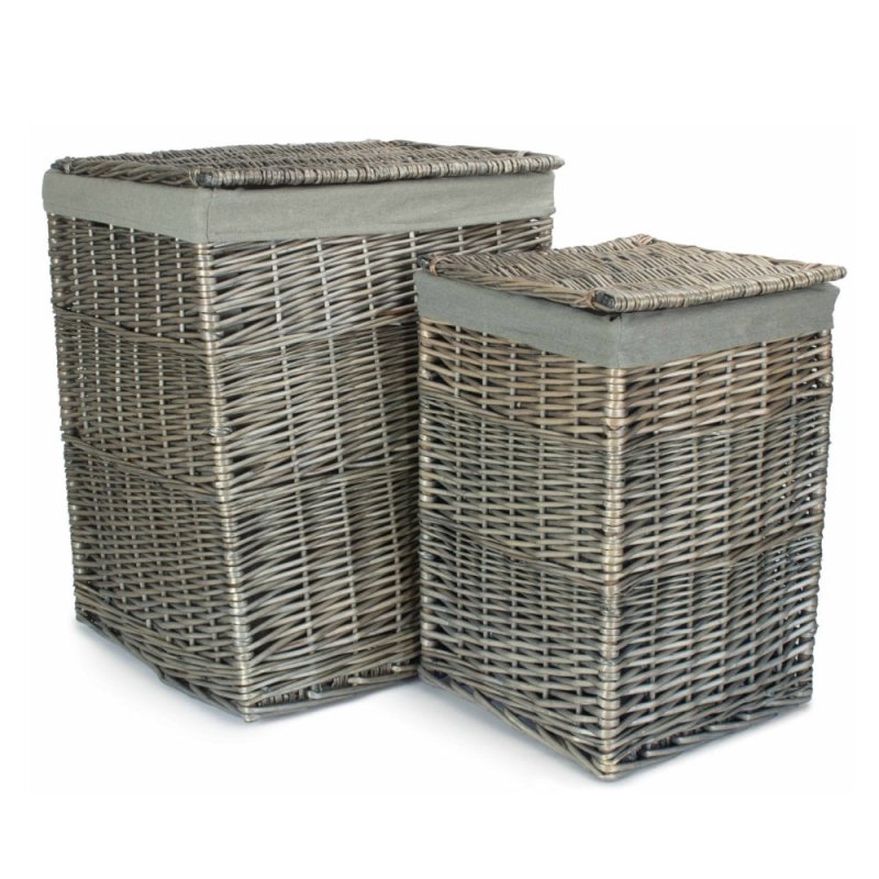 Antique Wash Square Laundry Basket with Grey Sage Lining - Laundry Baskets - British D'sire