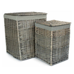 Antique Wash Square Laundry Basket with Grey Sage Lining - Laundry Baskets - British D'sire
