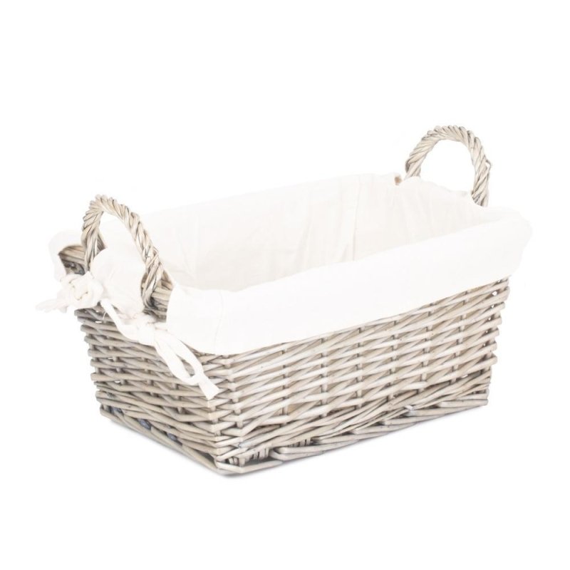 Antique Wash Wicker Handled Lined Storage Basket Secondary image