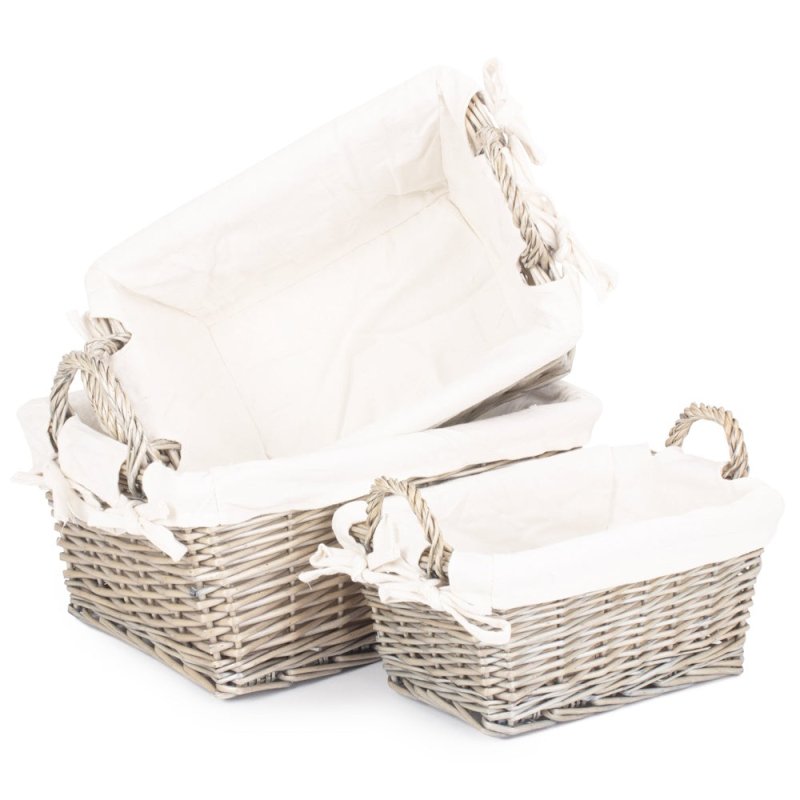 Antique Wash Wicker Handled Lined Storage Basket - Storage Baskets - British D'sire Main image