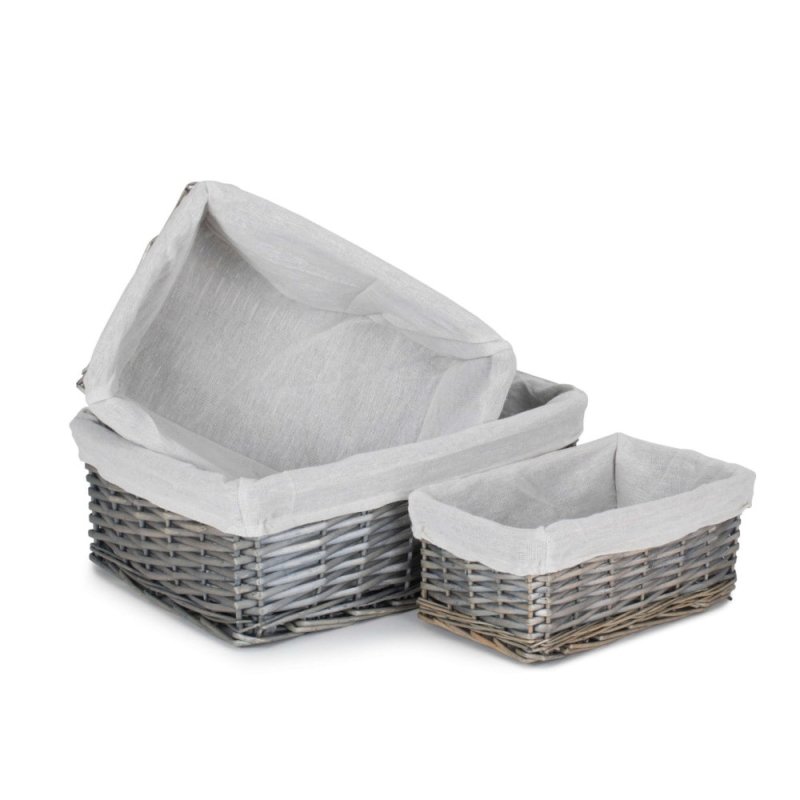 Antique Wash Wicker Storage Basket with Lining Secondary image