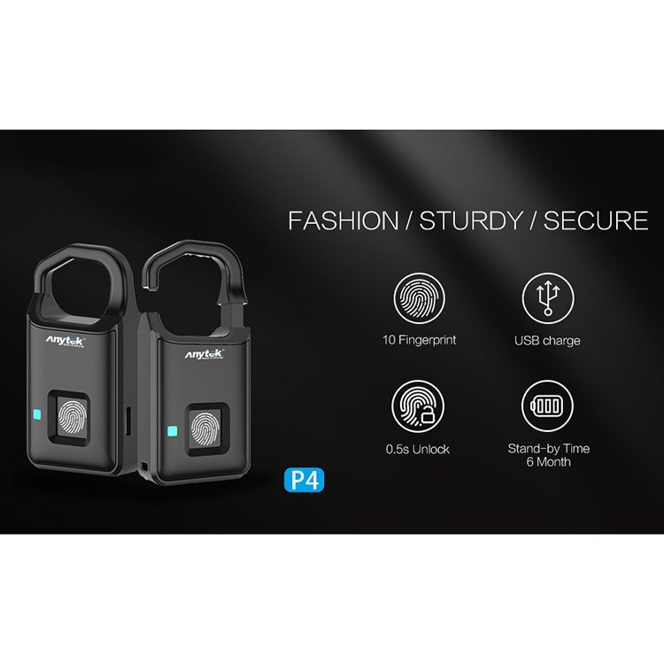 Anytek P4 3.7V Micro USB Charging Semiconductor Fingerprint Sensing Small Padlock - British D'sire