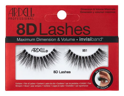 A pair of Ardell 8D Lash 951 placed inside its retail packaging, with some texts written on it Main image