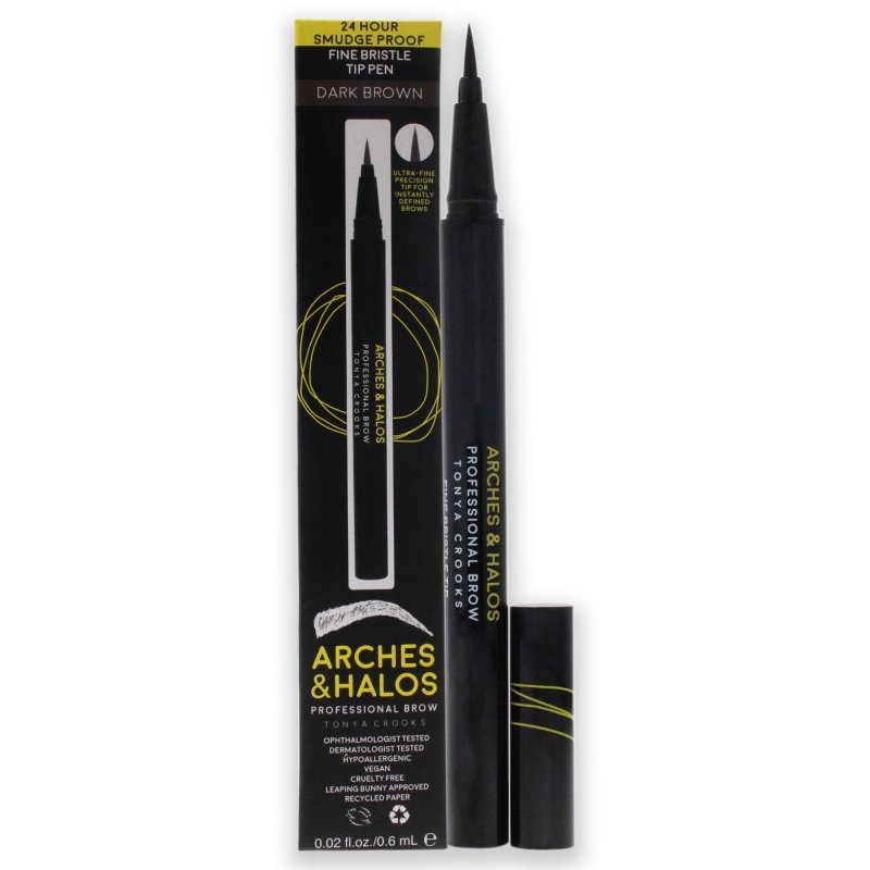 Arches and Halos - Fine Bristle Tip Pen - Dark Brown for Women - 0.02 oz Eyebrow Pen - Eyebrow Pen - British D'sire