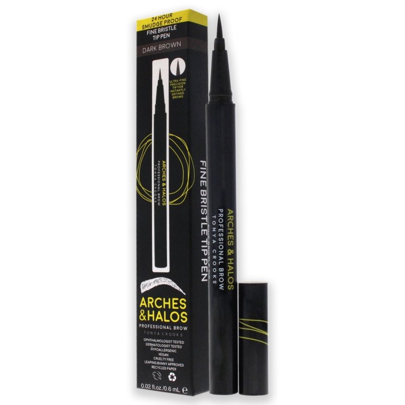 Arches and Halos - Fine Bristle Tip Pen - Dark Brown for Women - 0.02 oz Eyebrow Pen - Eyebrow Pen - British D'sire