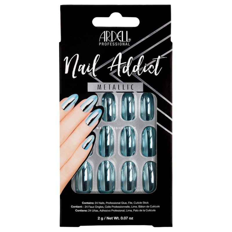 Ardell Nail Addict Metallic False Nails - Metallic Blue (24 Nails) - British D'sire Main image