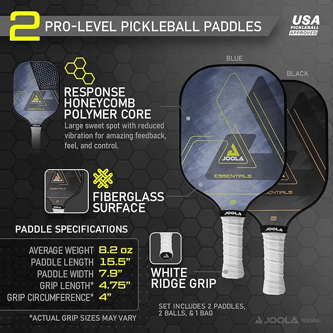 Arezzo - Essentials Performance Pickleball Paddle with Reinforced Fiberglass Surface and Honeycomb Polypropylene - Outdoor Sports & Equipments - British D'sire