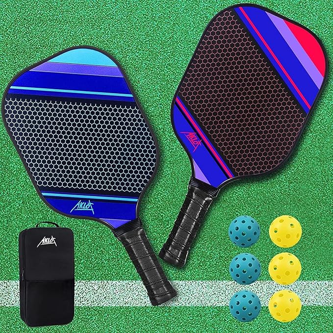 Arezzo - Pickleball Paddles, Pickleball Set 2/4 Pcs Pickle Ball Raquette Fiberglass Racquets for Women and Men Indoor or Outdoor Play with 6 Balls,Carry Bag - Outdoor Sports & Equipments - British D'sire