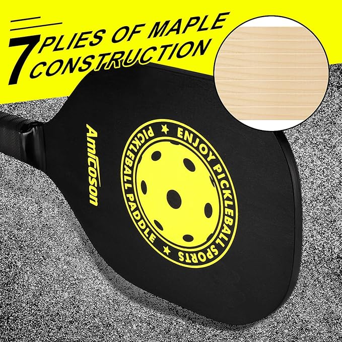 Arezzo - Pickleball Paddles - Pickleball Set of 4 Paddles, Indoor & Outdoor Pickleball Balls, Pickleball Paddle Set of 4 Wood Pickleball Racket Ergonomic Cushion Grip, 8 Pickleball Balls & 1 Carry Bag - Outdoor Sports & Equipments - British D'sire