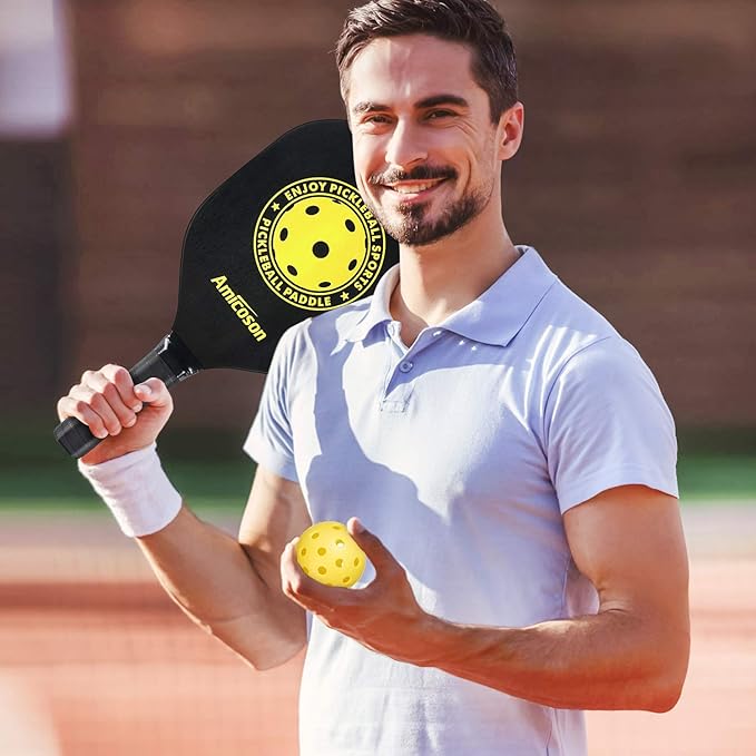 Arezzo - Pickleball Paddles - Pickleball Set of 4 Paddles, Indoor & Outdoor Pickleball Balls, Pickleball Paddle Set of 4 Wood Pickleball Racket Ergonomic Cushion Grip, 8 Pickleball Balls & 1 Carry Bag - Outdoor Sports & Equipments - British D'sire