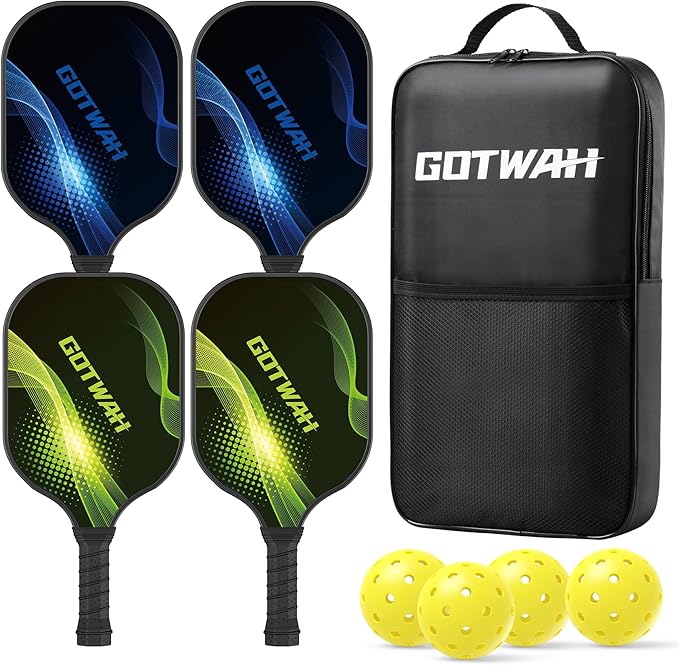 Arezzo - Pickleball Paddles Set，Outdoor Pickleball Rackets Set Lightweight Racquets Fiberglass Pickle Ball Raquette Gift with Cushioned Grip for Adults Beginners Intermediate Player Elders Friendly - Outdoor Sports & Equipments - British D'sire