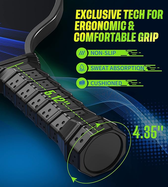 Arezzo - Pickleball Paddles Set，Outdoor Pickleball Rackets Set Lightweight Racquets Fiberglass Pickle Ball Raquette Gift with Cushioned Grip for Adults Beginners Intermediate Player Elders Friendly - Outdoor Sports & Equipments - British D'sire