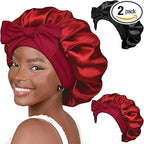 Arezzo SilkEssence Satin Sleep Bonnets – 2 Pcs Set in Black & Red | Silk Satin Bonnets for Women | Comfortable, Lightweight Hair Protection for Sleeping | Reduces Frizz & Retains Moisture - Silk Satin Bonnet - British D'sire