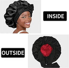 Arezzo SilkEssence Satin Sleep Bonnets – 2 Pcs Set in Black & Red | Silk Satin Bonnets for Women | Comfortable, Lightweight Hair Protection for Sleeping | Reduces Frizz & Retains Moisture - Silk Satin Bonnet - British D'sire