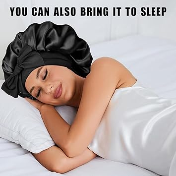 Arezzo SilkEssence Satin Sleep Bonnets – 2 Pcs Set in Black & Red | Silk Satin Bonnets for Women | Comfortable, Lightweight Hair Protection for Sleeping | Reduces Frizz & Retains Moisture - Silk Satin Bonnet - British D'sire