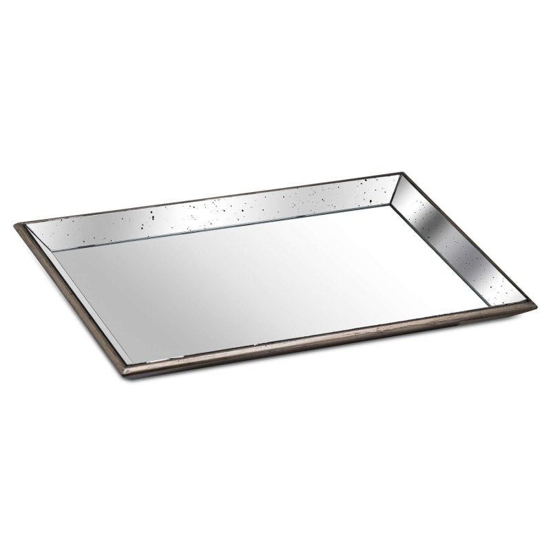 Astor Distressed Large Mirrored Tray With Wooden Detailing - Serving Tray - British D'sire Main image