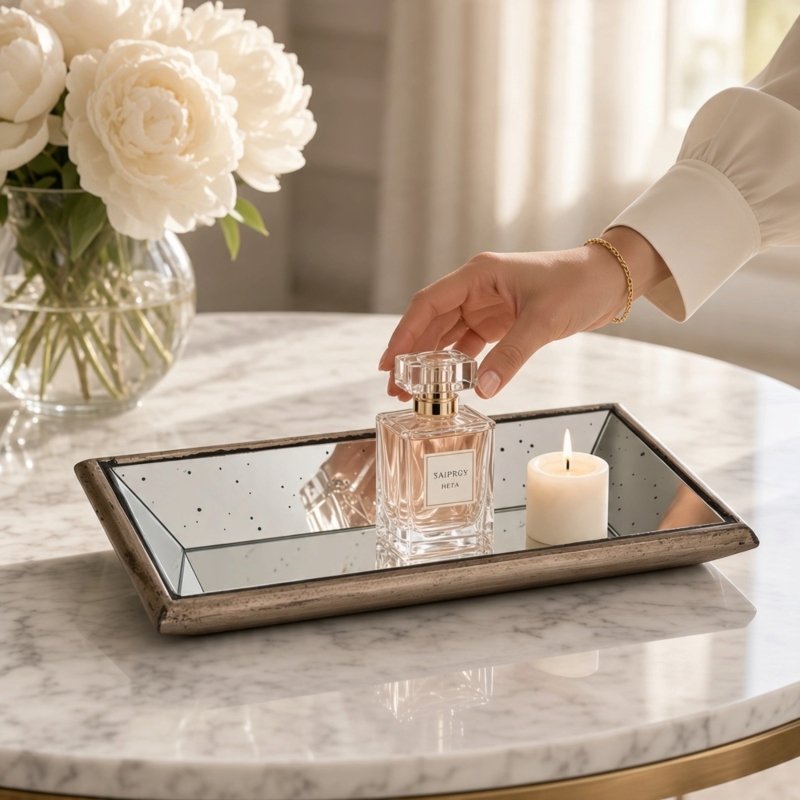 Astor Distressed Mirrored Display Tray With Wooden Detailing - Serving Tray - British D'sire
