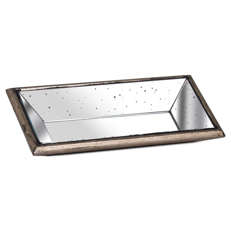 Astor Distressed Mirrored Display Tray With Wooden Detailing - Serving Tray - British D'sire