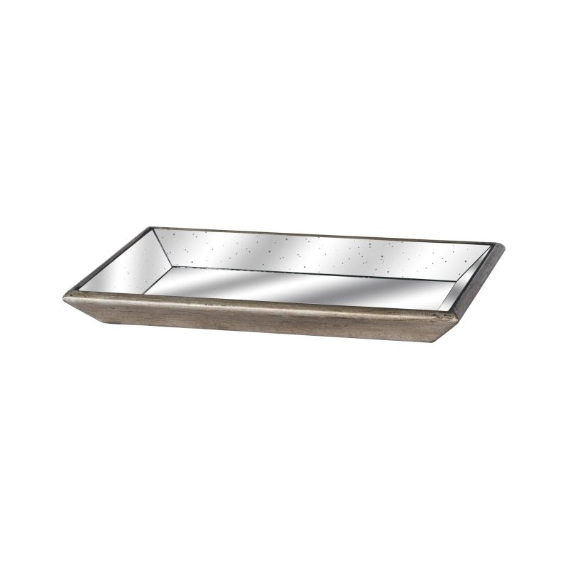 Astor Distressed Mirrored Tray With Wooden Detailing - Serving Tray - British D'sire