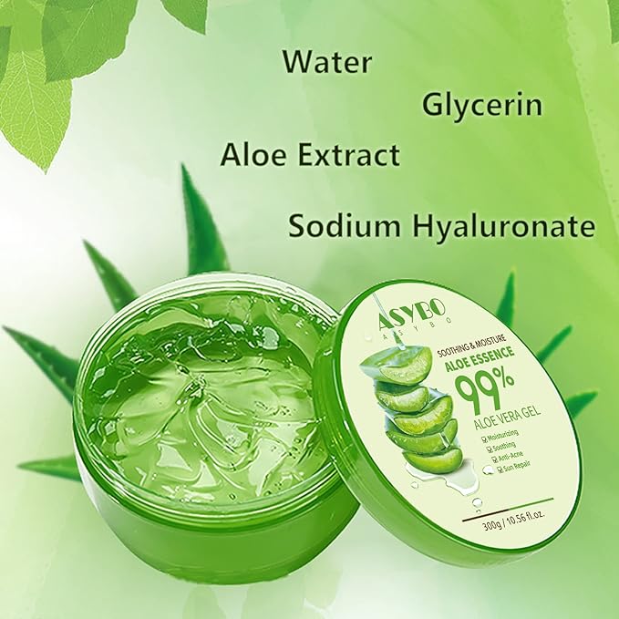 ASYBO 300 ML Aloe Vera Gel – 99% Organic Pure Aloe Vera Hydrating Moisturizer, Natural Aloe Cream for Dry Skin, Sunburn, Acne - British D'sire