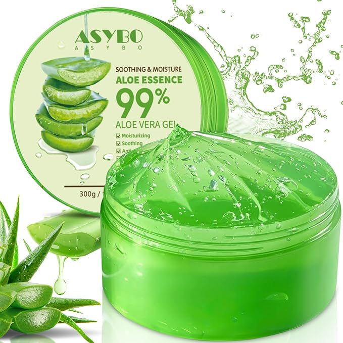 ASYBO 300 ML Aloe Vera Gel – 99% Organic Pure Aloe Vera Hydrating Moisturizer, Natural Aloe Cream for Dry Skin, Sunburn, Acne - British D'sire