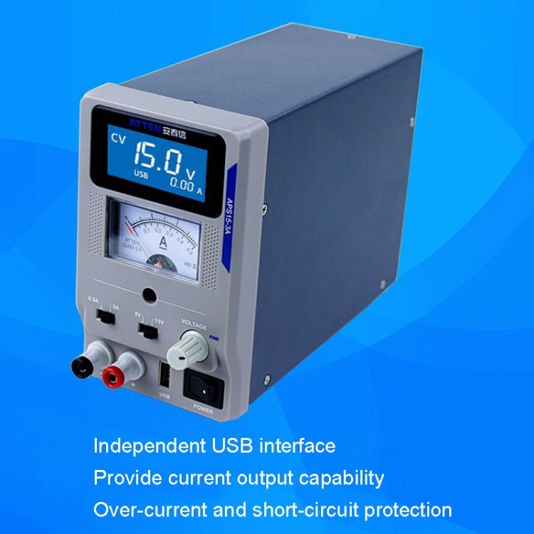 ATTEN APS22 - 5A 22V 5A USB Digital Variable Adjustable Laboratory DC Power Supply For Mobile Repair, EU Plug - British D'sire