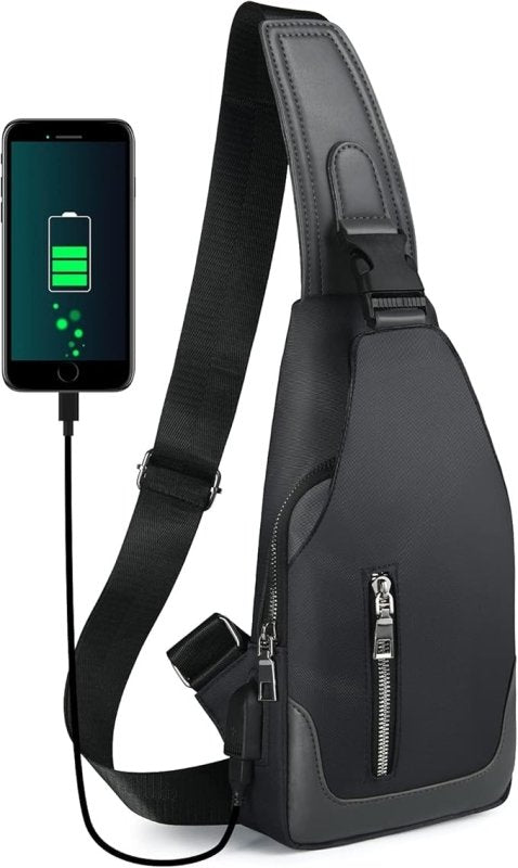 Aucuu Men's Chest Bag, Waterproof Shoulder Bag, Leisure Chest Bag with USB Charging Port, Travel Backpack for Hiking (with 1 x USB) - Shoulder Bags - British D'sire Main image