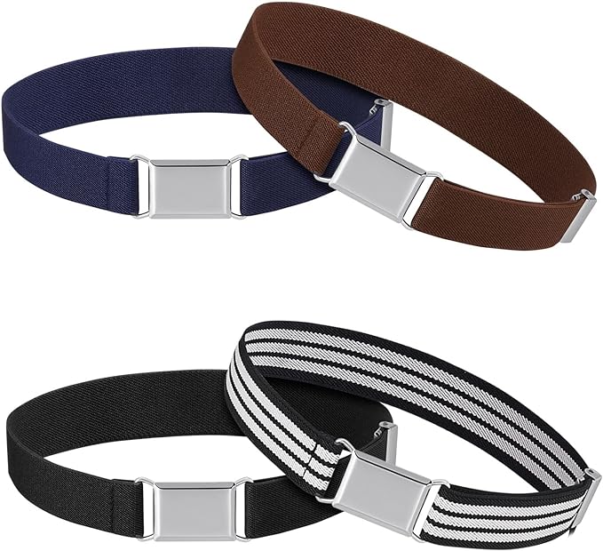 Auidy_6TXD 4Pcs Kids Buckle Belt, Adjustable Elastic Belt with Easy Clasp Stretch Belt for Toddlers Boys Girls Children - British D'sire Main image