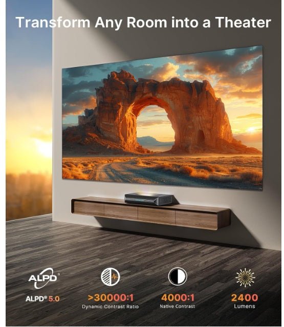 Aurora Pro MKII, 4K Tri - Color Laser UST Projector, 30000:1 Contrast Ratio, Dynamic Iris & Laser Dimming, 0.21:1 Throw Ratio, Dolby Vision & Atmos, HDR10+, 3D, 4.2ms ~ 8ms Low Latency - Projectors - British D'sire