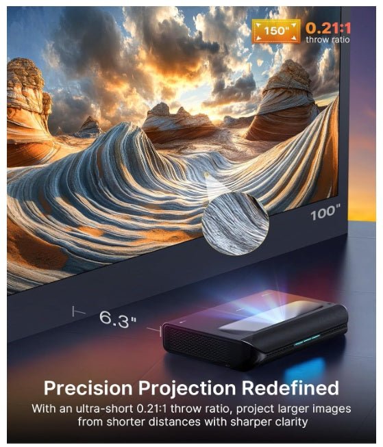 Aurora Pro MKII, 4K Tri - Color Laser UST Projector, 30000:1 Contrast Ratio, Dynamic Iris & Laser Dimming, 0.21:1 Throw Ratio, Dolby Vision & Atmos, HDR10+, 3D, 4.2ms ~ 8ms Low Latency - Projectors - British D'sire