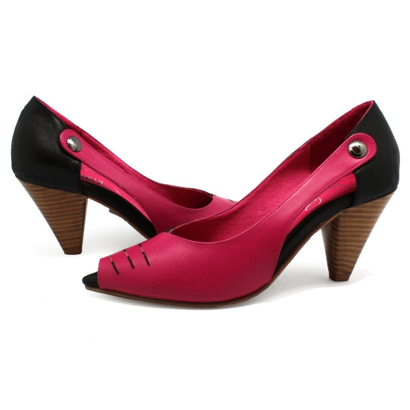 Avec Lait - Fuchsia Black peep toe shoe - last pair 41 - Heel Shoe - British D'sire Main image
