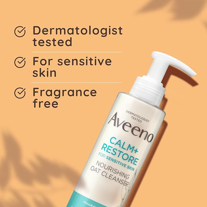 Aveeno Face CALM+RESTORE Nourishing Oat Cleanser, Gently Cleanses, For Sensitive Skin, With Prebiotic Oat and Calming Feverfew, Fragrance Free, 200ml Secondary image