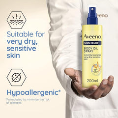 Aveeno Skin Relief Body Oil Spray, With Oat Oil & Jojoba Oil, Suitable For Sensitive Skin, Instantly Nourishes Very Dry, Sensitive Skin, Suitable for a Massage, 200ml - British D'sire