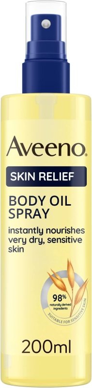 Aveeno Skin Relief Body Oil Spray, With Oat Oil & Jojoba Oil, Suitable For Sensitive Skin, Instantly Nourishes Very Dry, Sensitive Skin, Suitable for a Massage, 200ml - British D'sire