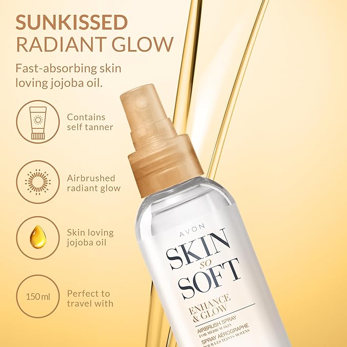 Avon Skin So Soft Enhance & Glow Airbrush Tanning Spray 150ml | Sun-Kissed Glow | Quick Drying | Easy to Use | Cruelty Free - British D'sire