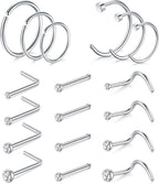 AVYRING Nose Rings Hypoallergenic Stainless Steel L - Shaped Nose Stud Screws with Cubic Zirconia Nose Piercing Jewellery 22G 20G 18G, Pack of 18 Pieces or 24 Pieces - Body Jewellery - British D'sire
