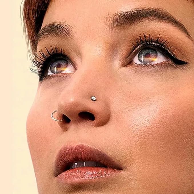 AVYRING Nose Rings Hypoallergenic Stainless Steel L-Shaped Nose Stud Screws with CZ Nose Jewellery 22G 20G 18G, Pack of 18 Pieces or 24 Pieces Secondary image