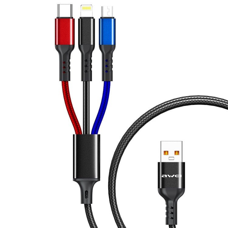 awei CL-971 3 in 1 1.2m 2.4A USB to 8 Pin + Micro USB + USB-C / Type-C Multi Charging Cable - British D'sire