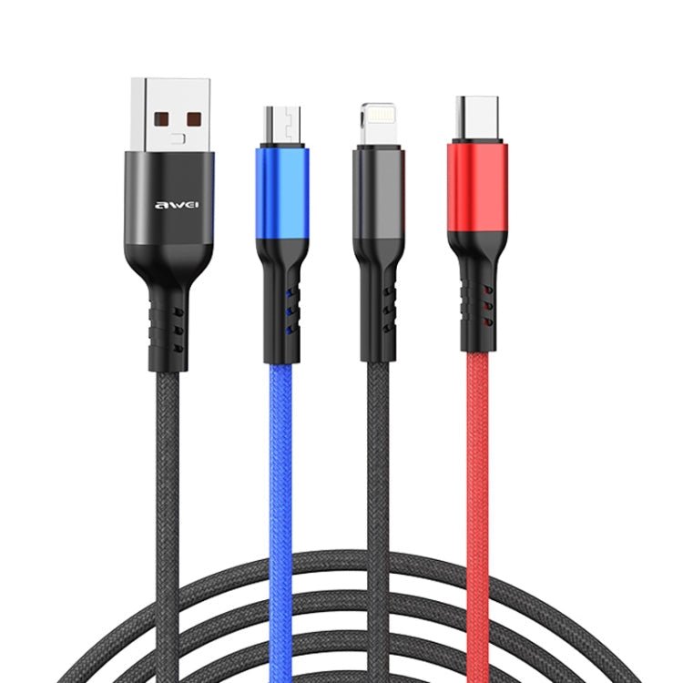 awei CL-971 3 in 1 1.2m 2.4A USB to 8 Pin + Micro USB + USB-C / Type-C Multi Charging Cable - British D'sire