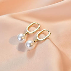 Awinesn Gold Pearl Earrings for Women Girls 14K Real Gold Plated Pearl Drop Earrings Dainty Cubic Zirconia Gold Earrings for Women Wedding Bridal Bridesmaid - Earrings - British D'sire