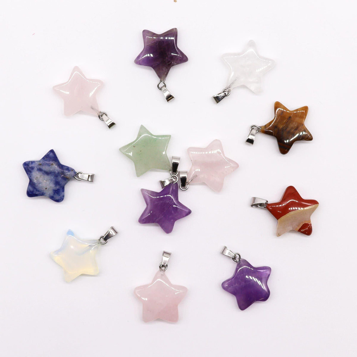 Gemstone Stars Pendants (12 Assorted) 20X6Mm
