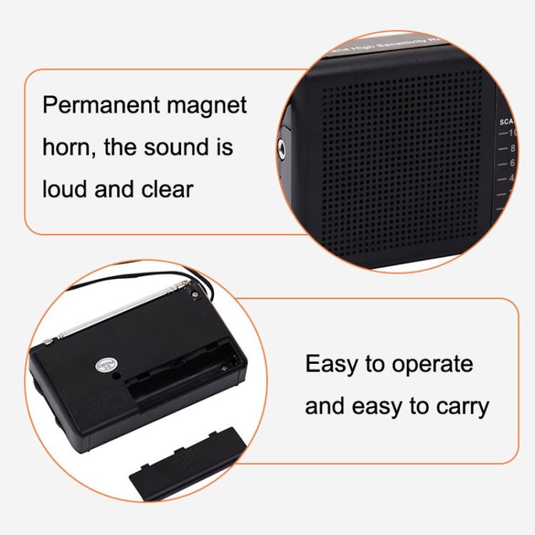 BAIJIALI BJL228 Retro Portable Two Band FM AM Radio Built - in Speaker(Black) - British D'sire