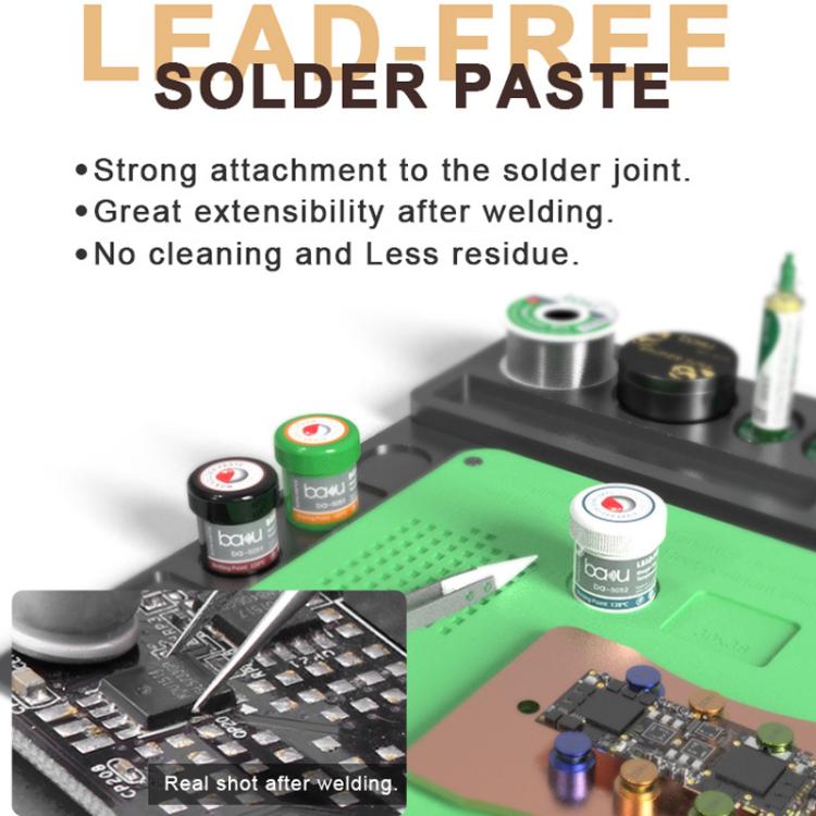 BAKU BA - 5052 BGA Solder Paste for Mobile Phone Repair 35g Tin 35 - 45 Microns, 138 Celsius Melting Point - British D'sire