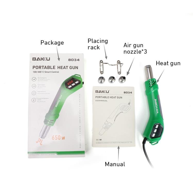 BAKU BA - 8034 650W Hot Air Blower 100 - 500 Degrees Celsius Heat Tool With 3 Nozzles 110V US Plug - British D'sire