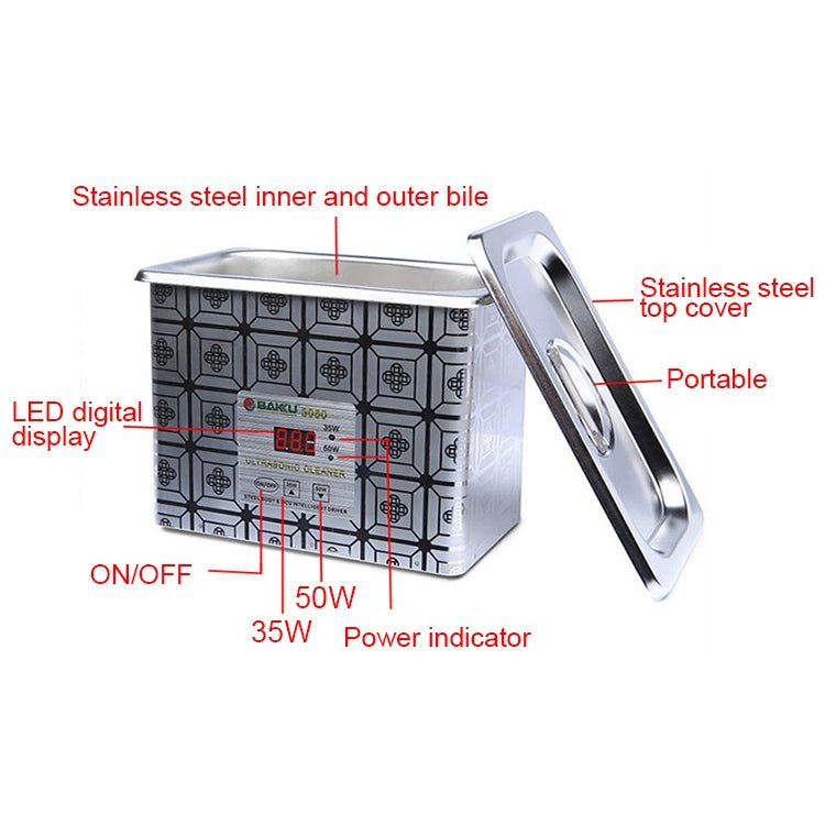 BAKU BK - 3050 35W / 50W Adjustable 0.8L LCD Display Ultrasonic Cleaner, AC 110V - British D'sire