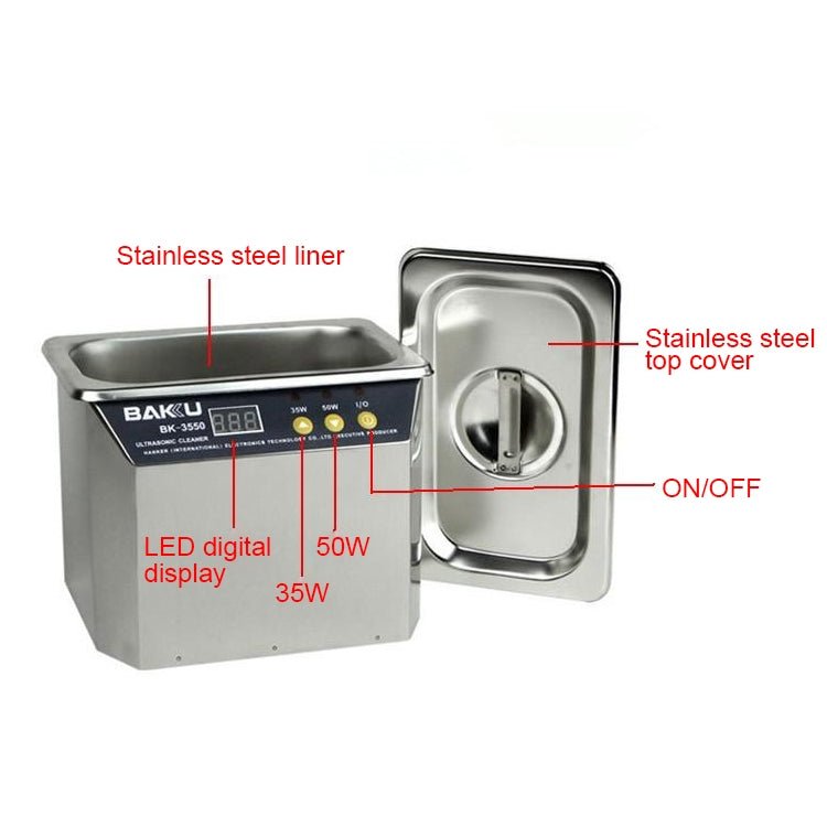 BAKU BK - 3550 35W / 50W Adjustable 0.8L LCD Display Ultrasonic Cleaner, AC 110V, US Plug - British D'sire