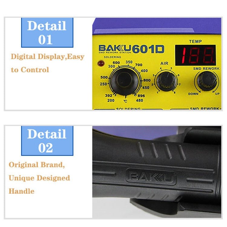 BAKU BK - 601D AC 110V LED Display 2 in 1 Hot Air Gun Soldering Iron Soldering Station - British D'sire