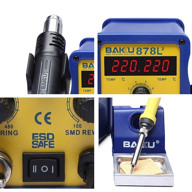 BAKU BK - 878L2 AC 220V LED Display 2 in 1 Hot Air Gun Soldering Iron Soldering Station - British D'sire