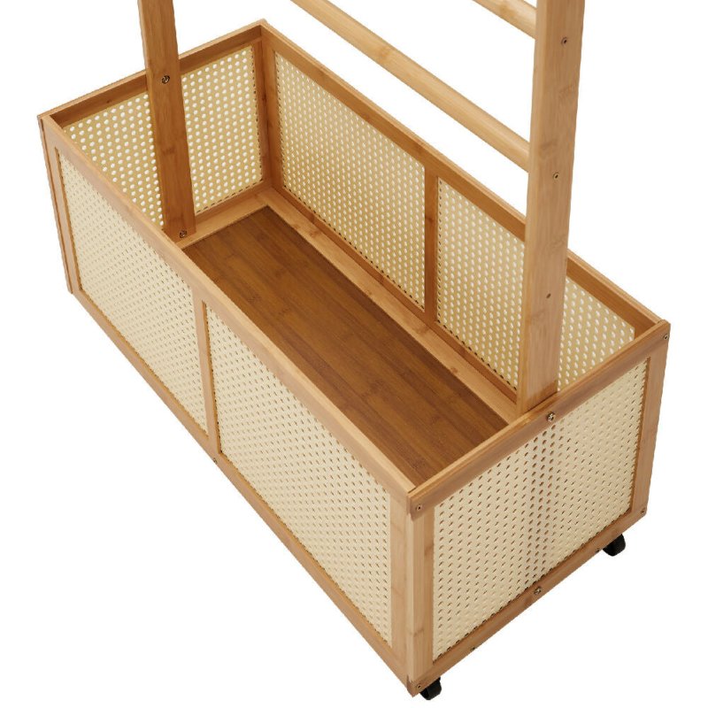 Bamboo Garment Rack with Woven Rattan Storage - Garment Rack - British D'sire